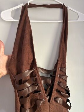 Brown Lace-Up Halter Jumpsuit